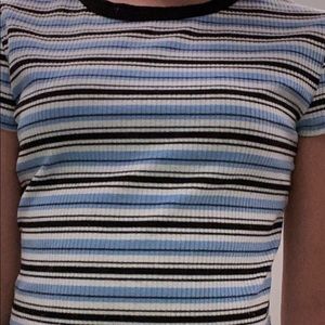black, blue, and white stripe crop top
